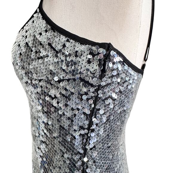 Rumored Vintage Sequin Slip Maxi Dress in Black Silver Disco - Picture 9 of 11